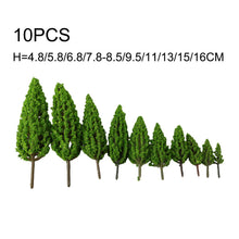 Load image into Gallery viewer, 10pcs Miniature Pine Trees – 1:100 Scale Model Train Layout, Fairy Garden