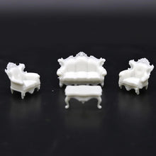 Load image into Gallery viewer, 4 pcs Miniature Sofa Table European-Style Furniture Blank Unpainted Models 1:50/75 Scale DIY Layout Dollhouse Decor Diorama Craft Supplies