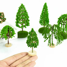 Load image into Gallery viewer, Miniature Green Tree Model with Base Train Railway Accessories DIY Scenery Fairy Garden Landscape Dollhouse Terrarium Diorama Craft Supplies
