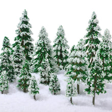 Load image into Gallery viewer, 19pcs Miniature Snowy Pine Trees - Model Railway Diorama Scenery