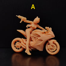 Load image into Gallery viewer, Motorcycle Biker Girl Shooting Miniature Unpainted Figure 1/64 1/43 Scale Model Street Building Scene Layout Accessories Diorama Supplies