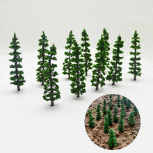 Load image into Gallery viewer, 10pcs Miniature Pine Trees 8.5cm, HO Scale Model Scenery for Diorama Railway Landscapes