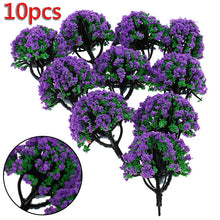 Load image into Gallery viewer, 10 pcs 6cm Miniature Purple Flowering Tree Models Train Railway Layout Accessories DIY Landscape Dollhouse Terrarium Diorama Craft Supplies