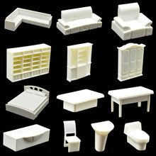 Load image into Gallery viewer, 26 pcs Miniature Furniture People Blank Unpainted Models 1:50 Scale DIY Room Building Layout Dollhouse Terrarium Diorama Craft Supplies