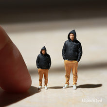 Load image into Gallery viewer, Miniature Man in Hoodie Jacket People Unpainted Figure 1/87 1/64 Model Street Building Landscape Scenery Layout Accessories Diorama Supplies