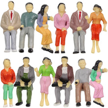 Load image into Gallery viewer, 12pcs Minitaure Seated People Figures Scale 1:25 for Model Railway Diorama Scenery Supplies