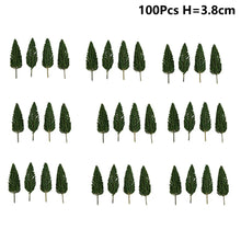 Load image into Gallery viewer, 100pcs Miniature Model Trees, 3.8cm Plastic, Diorama & Model Railway Scenery Craft Supplies