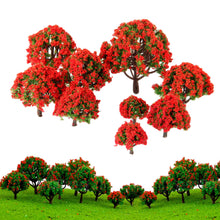 Load image into Gallery viewer, 10pcs Miniature Red Flower Model Trees for HO Scale Railway Layout, Diorama, Train Scenery, Landscape, Dollhouse, Terrarium, Craft Supply
