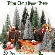 Load image into Gallery viewer, 30pcs Miniature Bottle Brush Christmas Trees with Snow in 5 Sizes with Wooden Bases for Tabletops, Windowsills, Party Décor, and DIY crafts