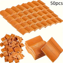 Load image into Gallery viewer, 50pcs Mini Clay Roof Tiles, Terracotta Miniature Roofing for Dollhouse, Diorama, Model Building Supply