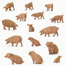 Load image into Gallery viewer, 15pcs Mini Pig Figurines 1:25 Scale - Miniature Farm Animal Figures, Diorama Craft Supplies