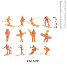 Load image into Gallery viewer, Unpainted 1/64 1/87 Resin Miniature Sports Figures Skiing & Skateboard Models for Diorama, Train Layout, DIY Painting Projects