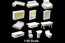 Load image into Gallery viewer, Unpainted Miniature Furniture Set 1:50 Scale Blank Models for Architectural Diorama Room Layout Craft Supplies (26pcs)