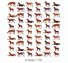 Load image into Gallery viewer, 60pcs Miniature Horses N Scale 1:160, Farm Animals, Model Railway Layout Supplies