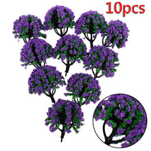 Load image into Gallery viewer, 10 pcs 6cm Miniature Purple Flowering Tree Models Train Railway Layout Accessories DIY Landscape Dollhouse Terrarium Diorama Craft Supplies
