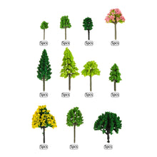 Load image into Gallery viewer, Miniature Model Trees Set 3–7cm Mixed Sizes for Railway Diorama, N Scale Scenery, Craft Supplies (55pcs)