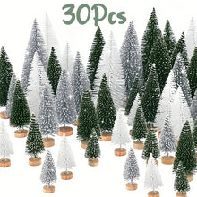 Load image into Gallery viewer, 30pcs Miniature Bottle Brush Christmas Trees with Snow in 5 Sizes with Wooden Bases for Tabletops, Windowsills, Party Décor, and DIY crafts