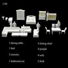 Load image into Gallery viewer, 26 pcs Miniature Furniture People Blank Unpainted Models 1:50 Scale DIY Room Building Layout Dollhouse Terrarium Diorama Craft Supplies