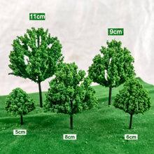 Load image into Gallery viewer, 100 pcs Mixed 3-12cm Miniature Green Model Trees for Dioramas, Railway Scenery, Sand Table, DIY crafts, and Architectural Layouts