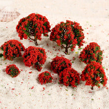Load image into Gallery viewer, 10pcs Miniature Red Flower Model Trees for HO Scale Railway Layout, Diorama, Train Scenery, Landscape, Dollhouse, Terrarium, Craft Supply