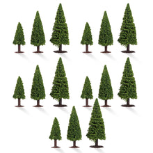 Load image into Gallery viewer, 15 pcs Mixed Miniature Pine Tree Model Train Railway Scene Accessories Forest Landscape Terrarium Christmas Diorama Craft Supplies