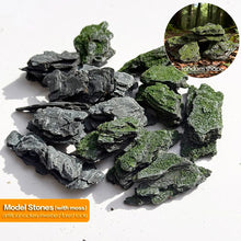 Load image into Gallery viewer, 20pcs Moss Rock Scenery Stones for Diorama, Miniature Landscape, Model Train Terrain, Fairy Garden