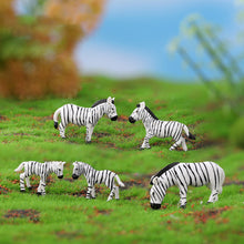 Load image into Gallery viewer, 6 pcs Miniature Zebra Wild Animal Figure Models Toys Landscape Garden Scenery Layout Scene Accessories Diorama Supplies