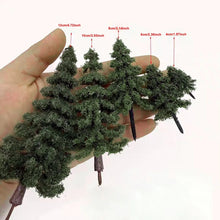 Load image into Gallery viewer, 10pcs Miniature Pine Trees 4-12cm, HO OO Scale for Model Train Scenery, Diorama Projects.