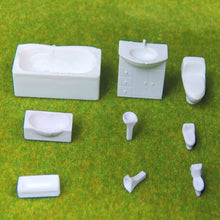Load image into Gallery viewer, Miniature Bathroom Set, Plastic Toilet Sink Bathtub, 1:25-75 Scale, Diorama Supplies