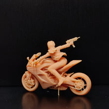 Load image into Gallery viewer, Motorcycle Biker Girl Shooting Miniature Unpainted Figure 1/64 1/43 Scale Model Street Building Scene Layout Accessories Diorama Supplies