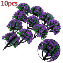 Load image into Gallery viewer, 10 pcs 6cm Miniature Purple Flowering Tree Models Train Railway Layout Accessories DIY Landscape Dollhouse Terrarium Diorama Craft Supplies