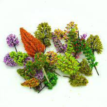 Load image into Gallery viewer, 30 pcs Mixed Miniature Colorful Tree Model HO Scale Sand Table Train Railway Scene Fairy Garden Landscape Terrarium Diorama Craft Supplies