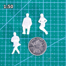 Load image into Gallery viewer, 50 pcs Miniature Sitting Seated Passenger People 1:50 Unpainted Figure O Scale Model Railway Scenery Layout Accessories Diorama Supplies