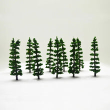 Load image into Gallery viewer, 10pcs Miniature Pine Trees 8.5cm, HO Scale Model Scenery for Diorama Railway Landscapes