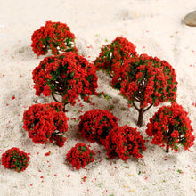 Load image into Gallery viewer, 10pcs Miniature Red Flower Model Trees for HO Scale Railway Layout, Diorama, Train Scenery, Landscape, Dollhouse, Terrarium, Craft Supply