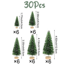 Load image into Gallery viewer, 30pcs Miniature Bottle Brush Christmas Trees with Snow in 5 Sizes with Wooden Bases for Tabletops, Windowsills, Party Décor, and DIY crafts