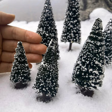 Load image into Gallery viewer, 2pcs 6-15cm Miniature Coniferous Pine Model Trees with Base for Winter Landscape, Train Railway Layouts, Dioramas, Scenery Crafts