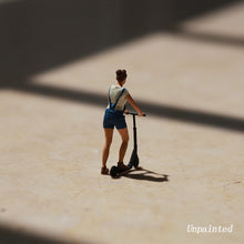 Load image into Gallery viewer, Miniature Scooter Girl People Unpainted Figure 1/87 1/64 Model Street Building Landscape Scenery Layout Accessories Diorama Supplies