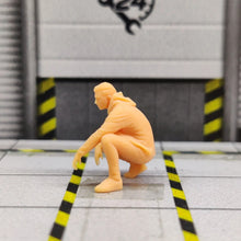 Load image into Gallery viewer, Man in Hoodie Squatting Miniature Unpainted Figure 1/64 1/50 1/43 1/35 1/24 1/18 Scale Model Scene Layout Accessories Diorama Supplies