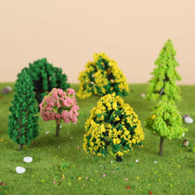 Load image into Gallery viewer, Miniature Model Trees Set 3–7cm Mixed Sizes for Railway Diorama, N Scale Scenery, Craft Supplies (55pcs)
