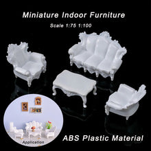 Load image into Gallery viewer, 4 pcs Miniature Sofa Table European-Style Furniture Blank Unpainted Models 1:50/75 Scale DIY Layout Dollhouse Decor Diorama Craft Supplies