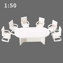 Load image into Gallery viewer, 7 pcs Miniature Conference Table Chair Furniture Set Blank Unpainted Models 1:50/75 Scale DIY Layout Dollhouse Decor Diorama Craft Supplies
