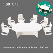 Load image into Gallery viewer, 7 pcs Miniature Conference Table Chair Furniture Set Blank Unpainted Models 1:50/75 Scale DIY Layout Dollhouse Decor Diorama Craft Supplies