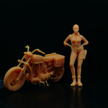 Load image into Gallery viewer, Motorcycle and Woman Miniature Unpainted Figure 1/64 1/43 Scale Model Street Building Scene Layout Accessories Diorama Supplies