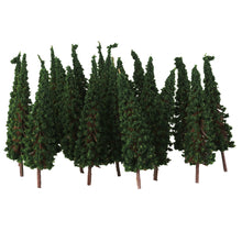 Load image into Gallery viewer, 50 pcs Miniature Dark Green Pagoda Trees 1:100 Models Railway Accessories Forest Fairy Garden Landscape Terrarium Diorama Craft Supplies