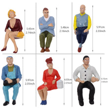 Load image into Gallery viewer, 6pcs Miniature Seated People Figures 1:25 Scale for DIY Diorama & Model Train Scenery