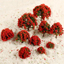 Load image into Gallery viewer, 10pcs Miniature Red Flower Model Trees for HO Scale Railway Layout, Diorama, Train Scenery, Landscape, Dollhouse, Terrarium, Craft Supply