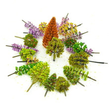 Load image into Gallery viewer, 30 pcs Mixed Miniature Colorful Tree Model HO Scale Sand Table Train Railway Scene Fairy Garden Landscape Terrarium Diorama Craft Supplies