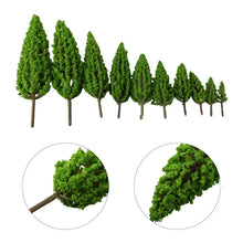 Load image into Gallery viewer, 10pcs Miniature Pine Trees – 1:100 Scale Model Train Layout, Fairy Garden