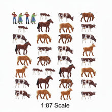 Load image into Gallery viewer, 36pcs Miniature Horse & Cow Figures 1:87 HO Scale for ModelDiorama Railway Layout Scenery